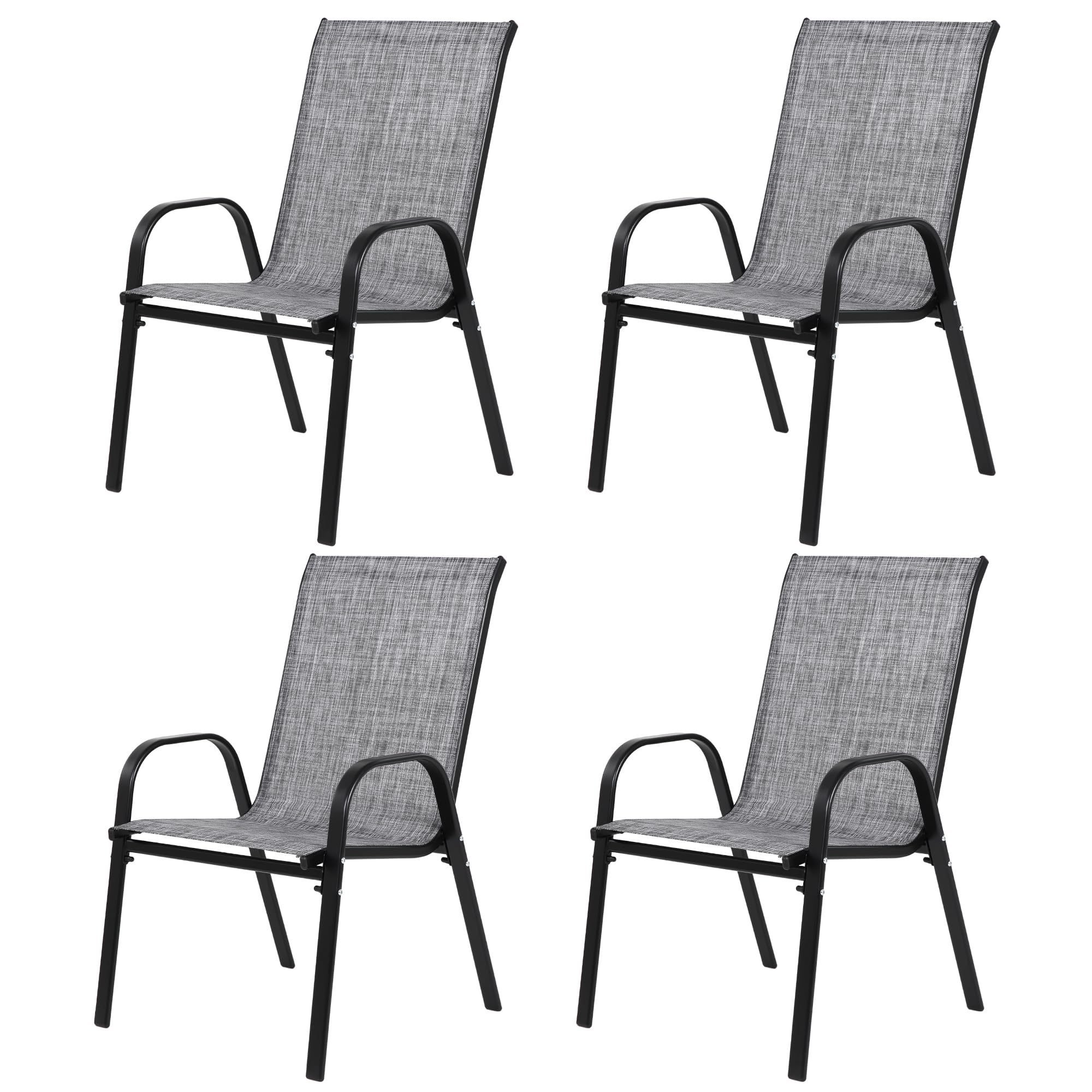 4-Piece Grey Patio Chairs Set | Outdoor Camping Garden Chairs with Breathable Textilene Fabric & Armrests | Space-Saving, Sturdy, Modern Design for Patio, Pool, Beach, Yard