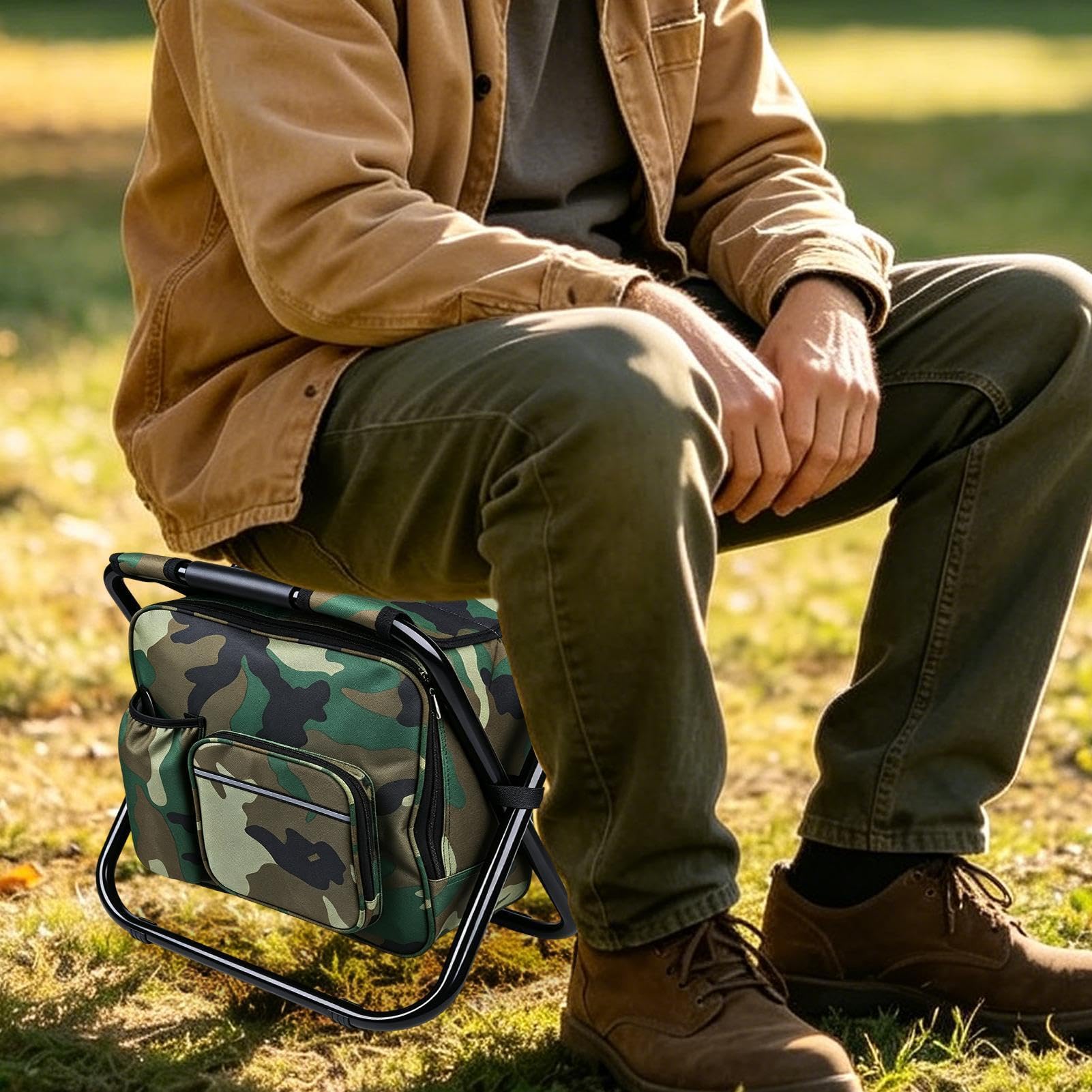 Sgabello pieghevole per adulti, in tessuto Oxford portatile, ergonomico, facile da trasportare, pieghevole, per campeggio, picnic, pesca, barbecue, guardare eventi, viaggi