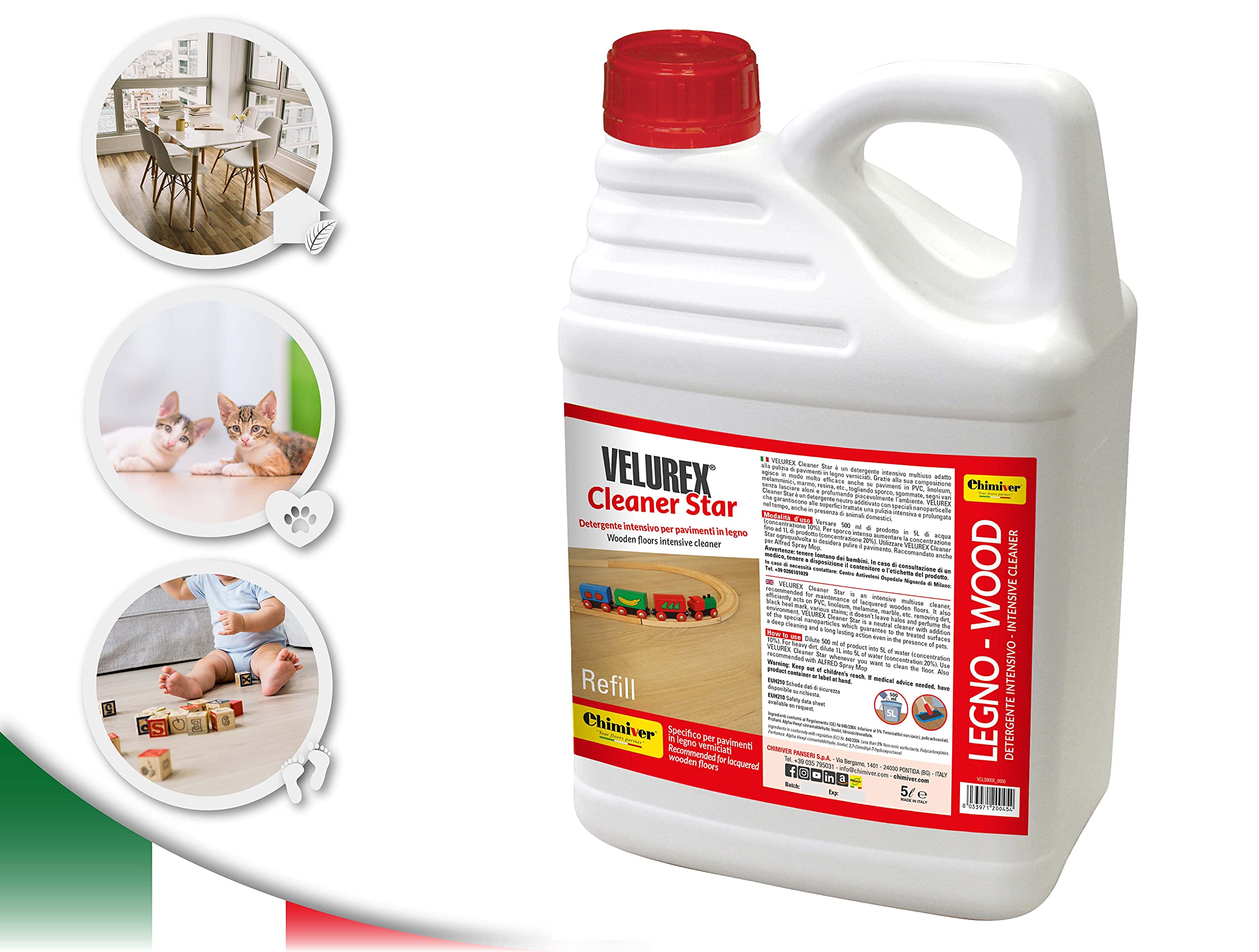Chimiver - Limpiador multiusos para la limpieza de parquet barnizado. VELUREX CLEANER STAR 5 L | Garrafa de 5 L.