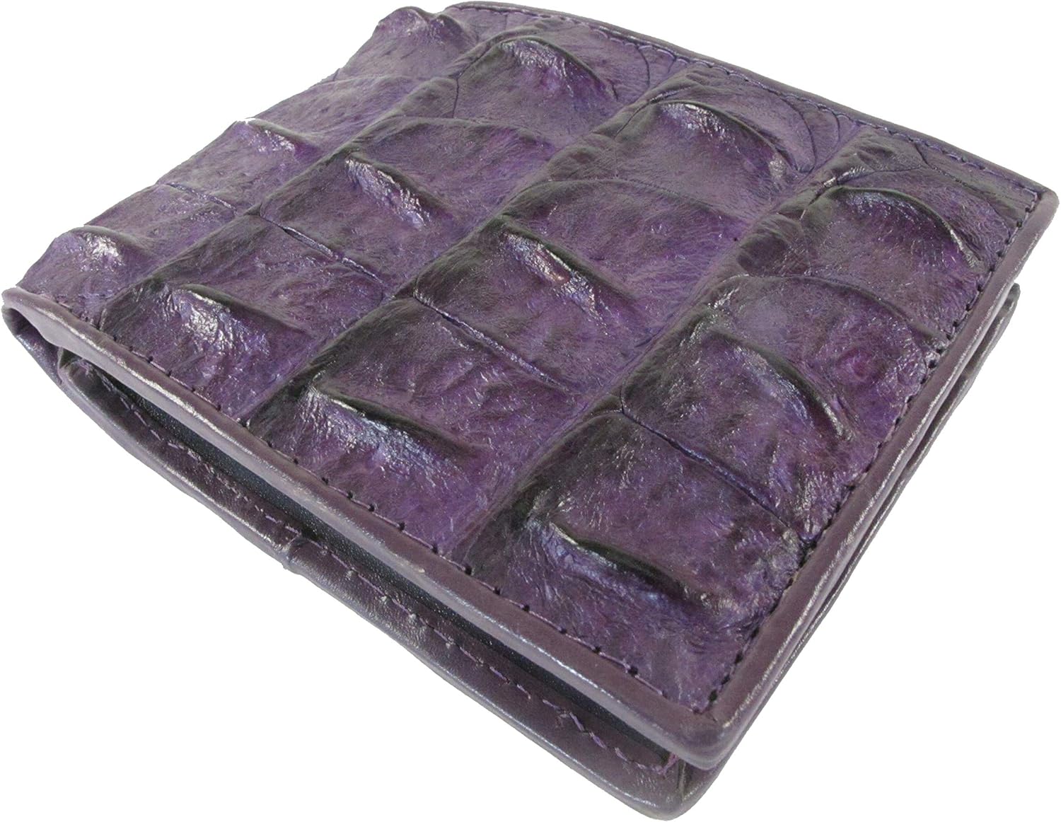 Pelgio Genuine Crocodile Alligator Backbone Skin Leather Bifold Wallet ([B1] 6 Card Slots + 2 ID Windows + 2 Compartment for Bills, Purple)