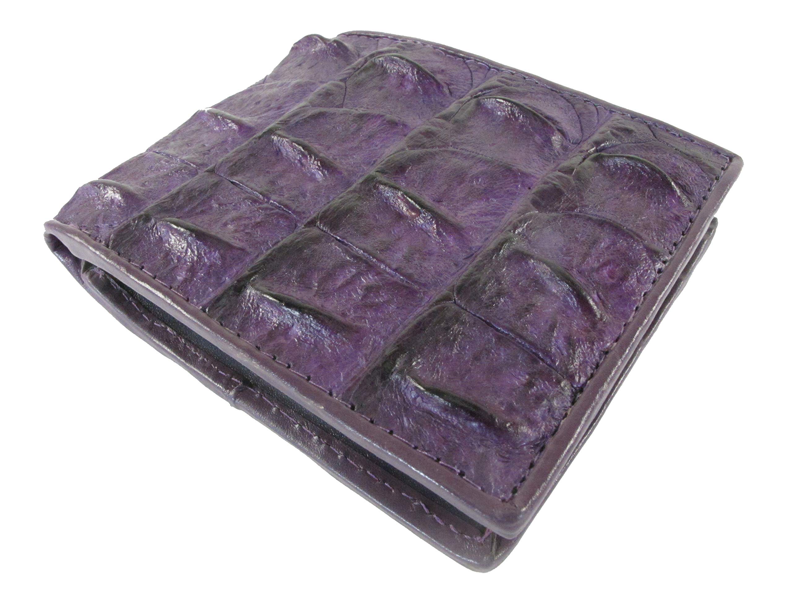 Pelgio Genuine Crocodile Alligator Backbone Skin Leather Bifold Wallet ([B1] 6 Card Slots + 2 ID Windows + 2 Compartment for Bills, Purple)
