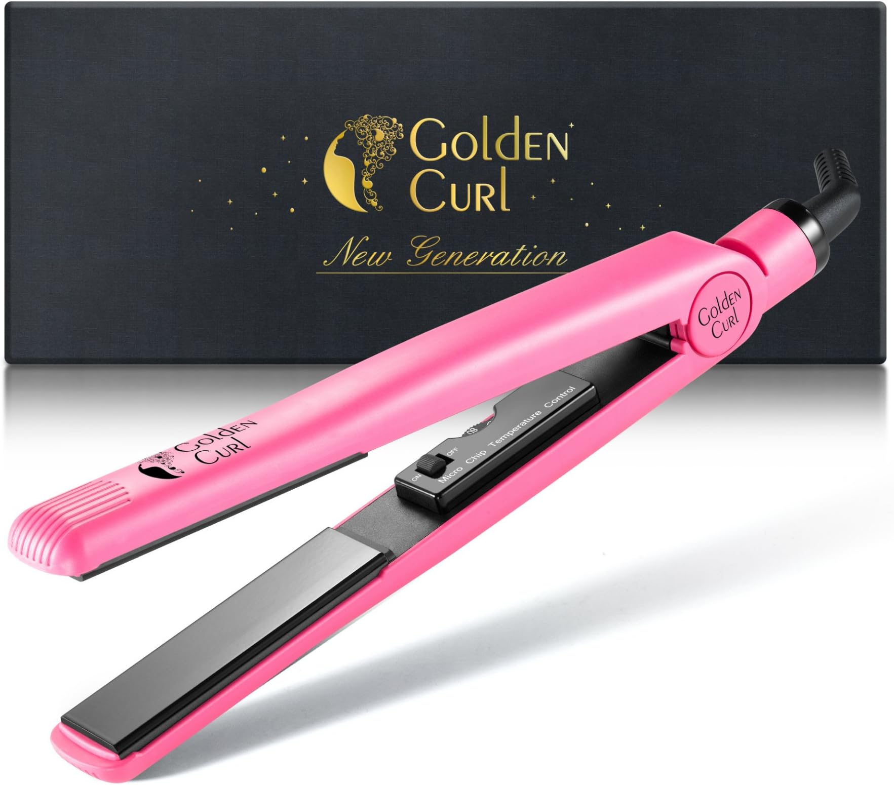 Golden Curl Tourmaline Coated Hair Straightener & Curler in One, Damage Free Hair with Unique Design & Temperature Adjustment, Steam Straighteners for Hair with 5 Years Warranty (Pink)