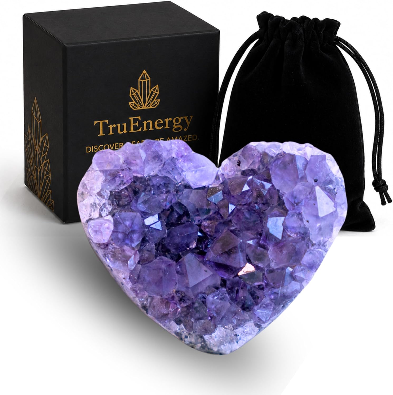 TruEnergy Amethyst Heart Crystal Cluster – 1 to 1.5 Inch Natural Raw Purple Geode Druzy Specimen for Reiki, Meditation & Home Decor – Healing Crystal Gift Box &