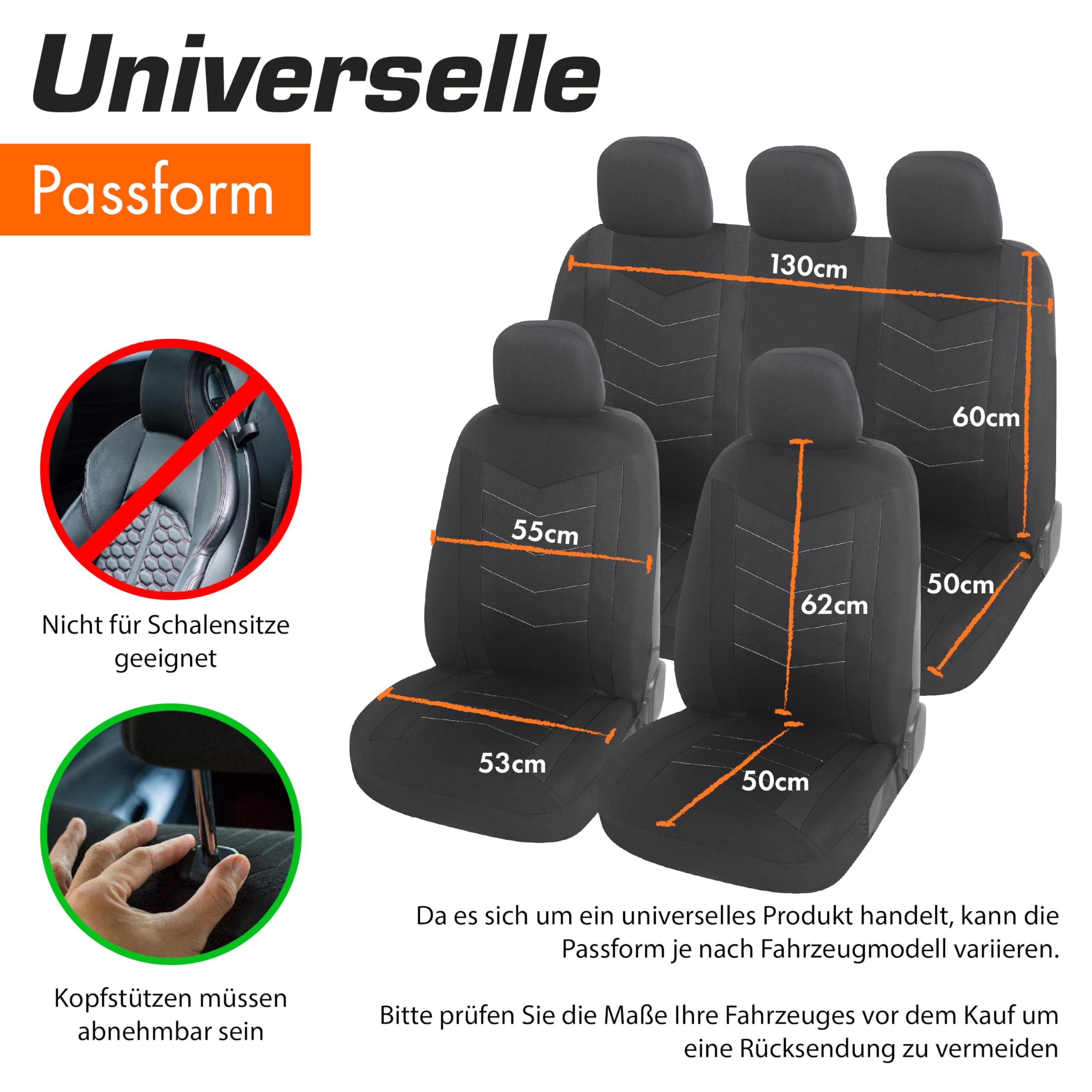 Upgrade4cars Auto-Sitzbezüge Set Universal Grau Vordersitze Rückbank Schwarz Autozubehör Innenraum