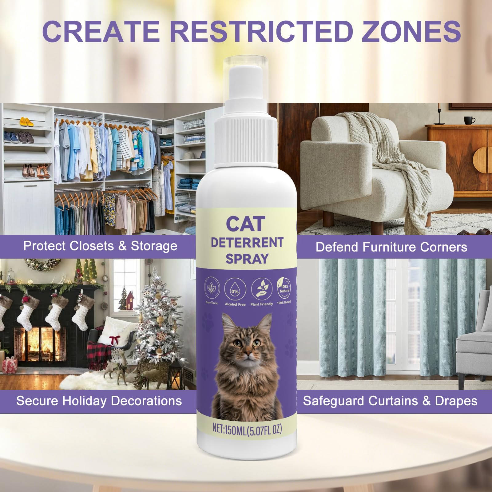 Cat Deterrent Spray for Furniture, Indoor & Outdoor Cat Repellent - Stops Scratching, Pee Spraying, Chewing | Natural Essential Oils, Pet-Safe, 5.07 Fl Oz — view 6