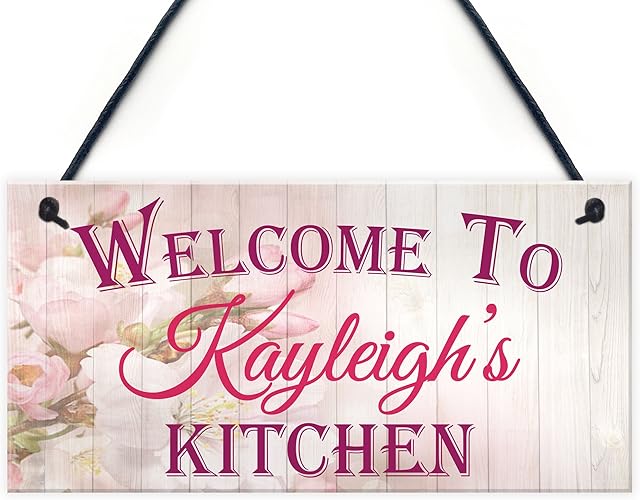 RED OCEAN Personalised Name Kitchen Sign Mum/Sister/Friend Hanging Plaque Home Floral Gift