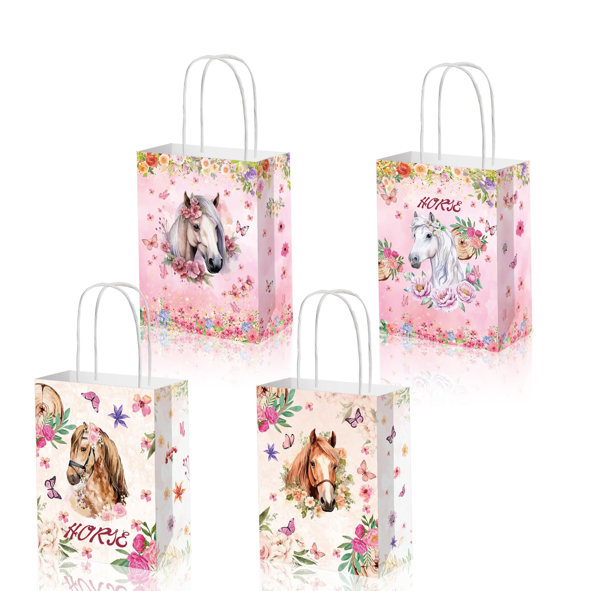 12 Packs Cowgirl Gift Bags with Handles, 16cmx8cmx21cm Horse racing Gift Bags for Men Women or Adults in Birthday party, Weddings, Events or Shopping (horse)