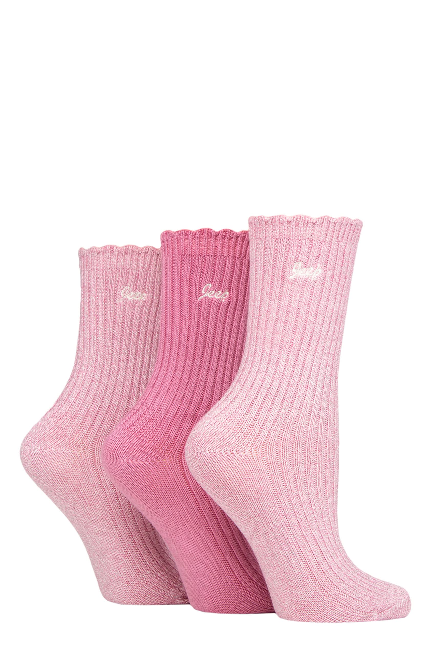 Jeep Women's Cerise/Cream Bamboo Scalloped Top Socks Pack Of 3 4-8