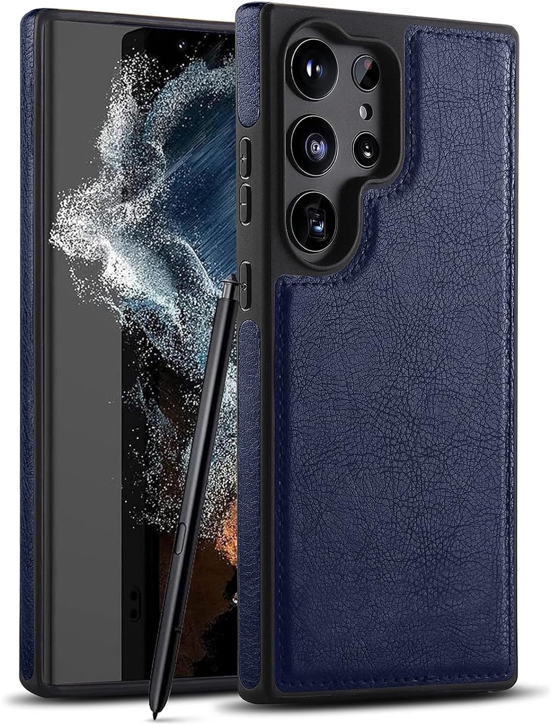 V-TAN Soft Leather case Back Cover Compatible with Samsung S22 Ultra (Blue)