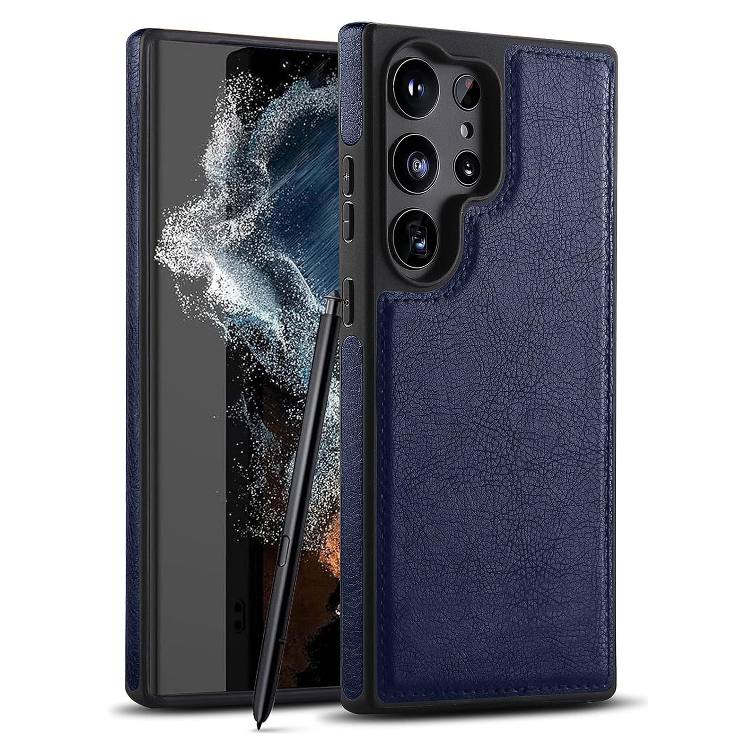 V-TAN Soft Leather case Back Cover Compatible with Samsung S22 Ultra (Blue)