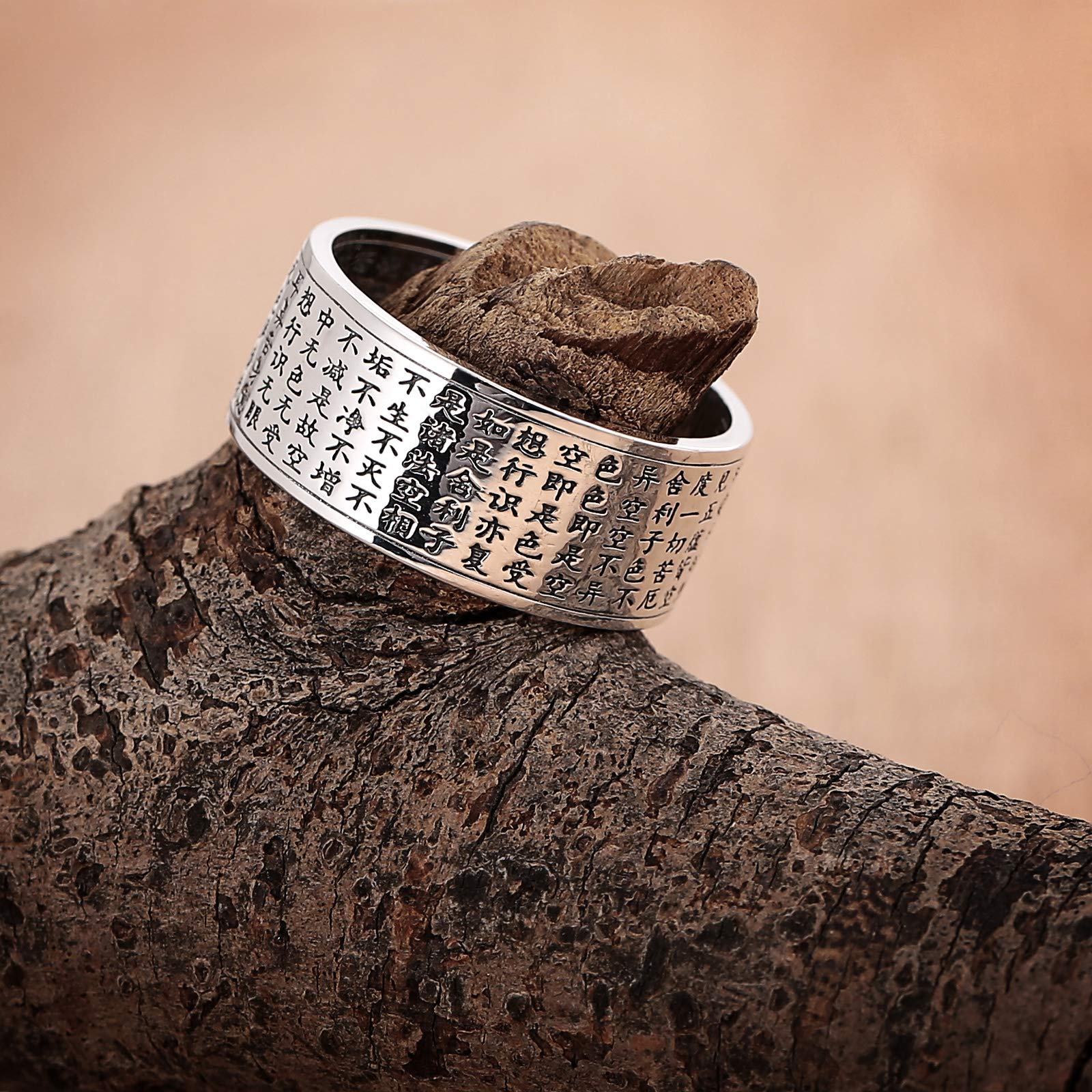 Knsam Anello Argento 999 soûtra bouddhique Semplice Anello Larghezza Uomo Donna Fantasia e Argento 925/1000, 25, Colore: Argento, cod. SVBO210FGL996