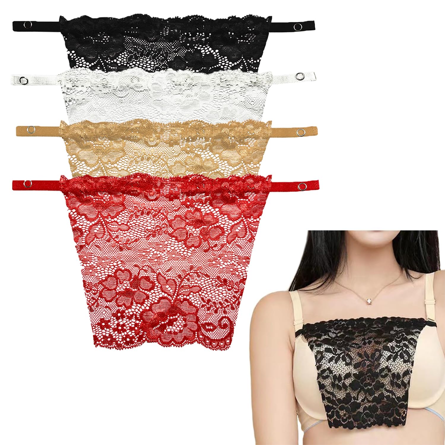 fimalia Women's Mock Lace Clip-on Camisole for Women Deep Neck Cleavage Cover Cami Secret-Pack of 4-picture-27