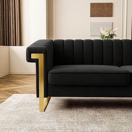 Miniatura 4 de Sofá moderno de terciopelo de mediados de siglo, sofá biplaza de 3 plazas de gran tamaño para sala de estar y apartamento, capacidad de peso 700