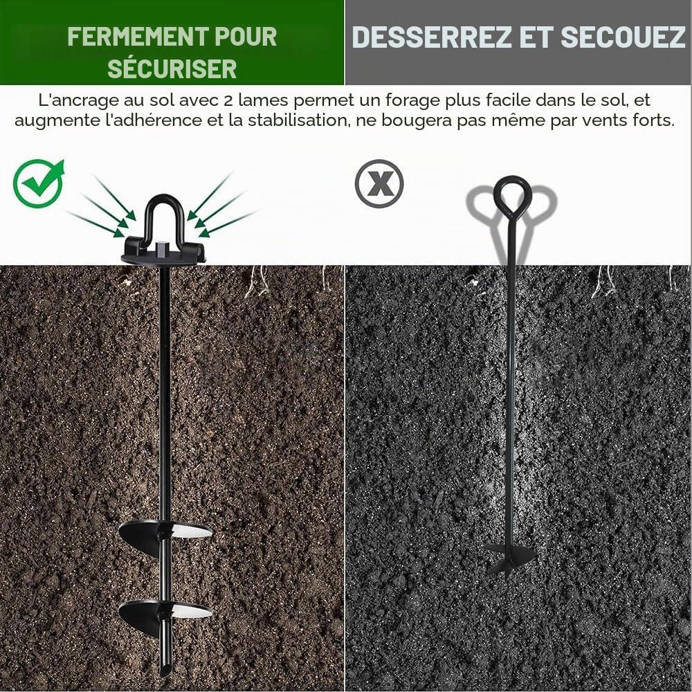 Ancrage Pour Trampoline, Fixation Trampoline Sol, Kit Encrage Trampoline Exterieur, Sangle réglable - Adaptateur de perçage - Aide à la rotation - Kit d'ancrage robuste pour tentes, balançoires