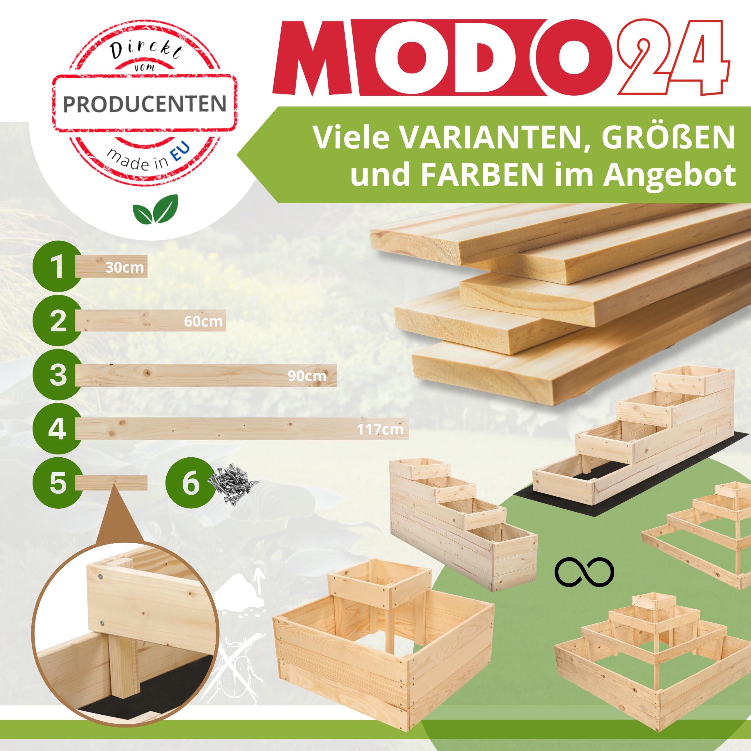 Hochbeet Holz, 3-stufiger Pflanzkasten, Blumenkasten, Gemüsebeet, Kräuterbeet, Anzuchtset, Anzuchtkasten, mit Gartenvlies als Unterlage und Schrauben, Abmessungen 45x30x93 cm, Farbe: Grau
