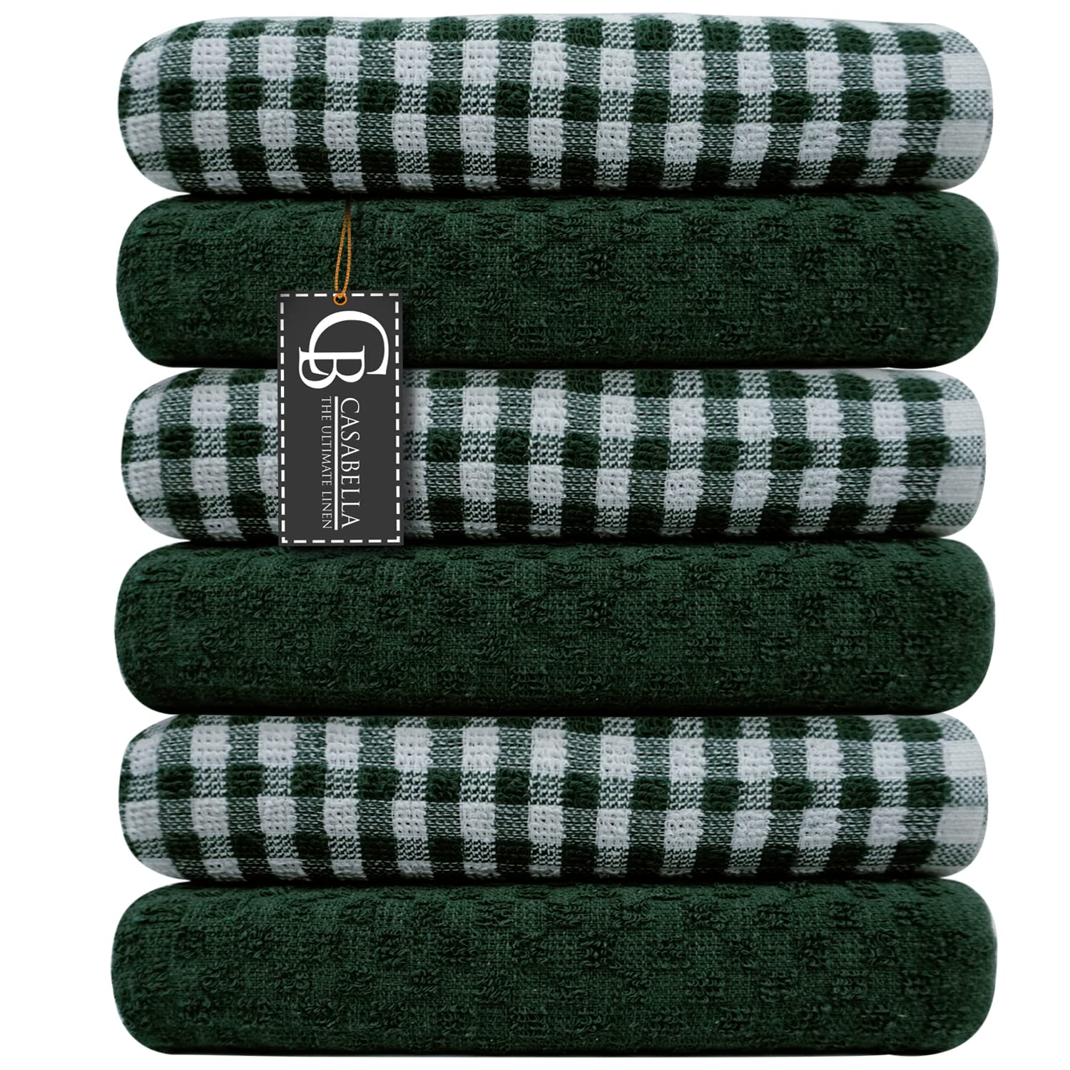 Casabella Pack of 6 Terry Towelling Cotton Kitchen Tea Towels - Soft, Highly Absorbent Dish & Bar Towels - Unbeatable Price (6 Pieces Set, Green)