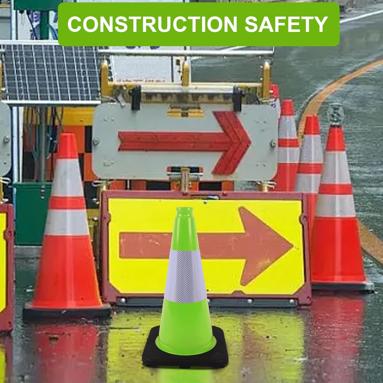 OrangeStar 8 Pack 18" Green Traffic Safety Cones, PVC Parking Cone Construction Cones w/Reflective Collar, Heavy Duty Base for Driving Practice, Parking Lots and Roadwork