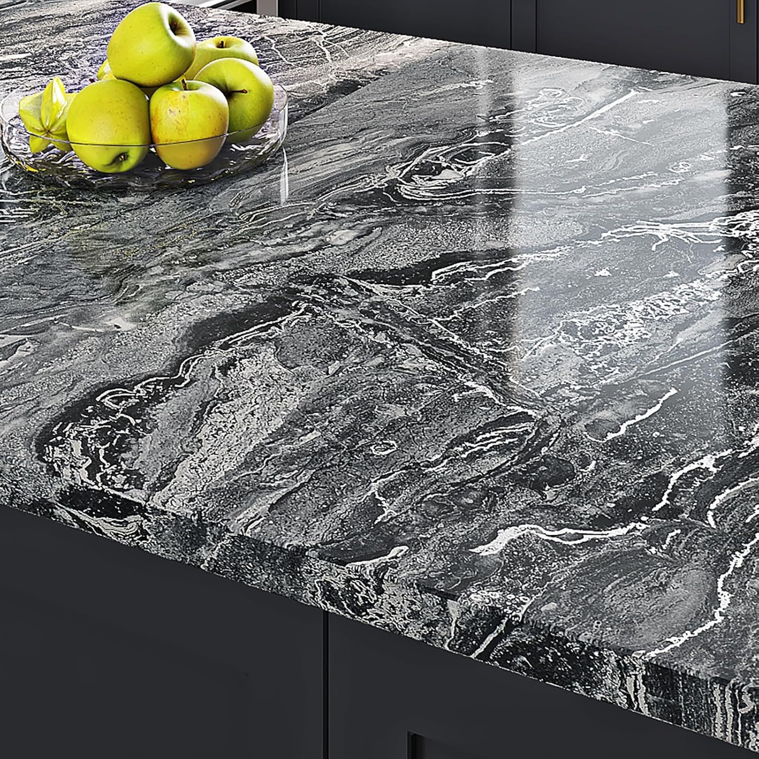 Livelynine Kitchen Countertop Contact Paper 15.8x197 Black Marble Wall Paper Peel and Stick Countertops Waterproof Wallpaper for Bathroom Renter