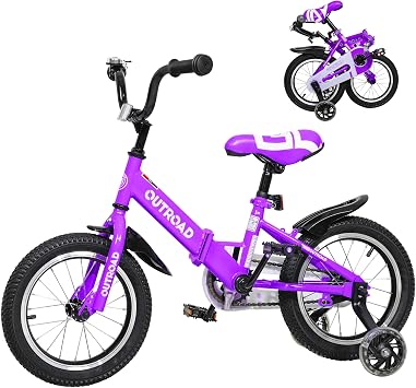 14/16/18 Inch Toddler and Kids Bike with Handbrake & Kickstand, Folding and Outroad Kids Bike, Boys and Girls Ages 3-10 Years, Lightweight Bicycle with Removable Training Wheels