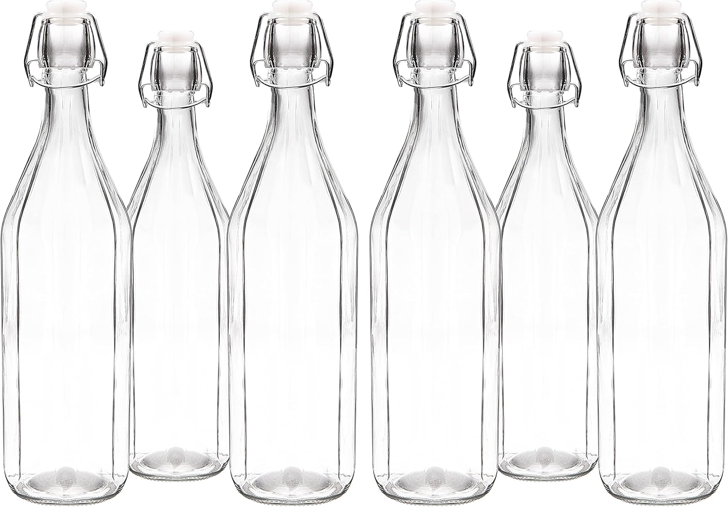 Tiger Chef Swing Top Glass Bottles, Flip Top Bottles For Beverages, Oil Vinegar Kombucha Water Soda Kefir, Beer Brewing, Clear With Airtight Caps, and Leak-Proof Lids (ROUND, 12)