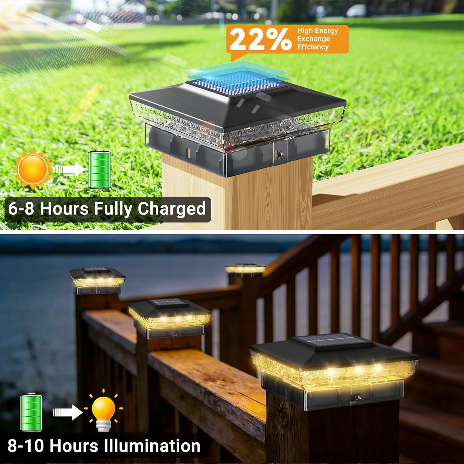 btfarm 4x4 Solar Post Cap Lights Outdoor, 2 Modes 16 LED Fence Deck Post Lights, 4 Pack Waterproof Black Solar Powered Lighting Outside Fit 4x4 3.5x3.5 Wooden/Vinyl for Porch Patio Garden