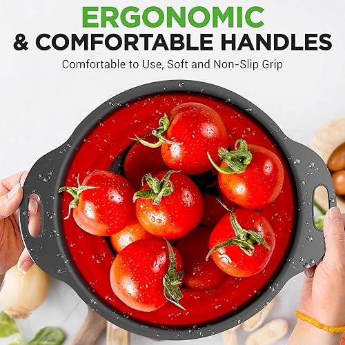 Miniatura 5 de NutriChef Juego de 3 coladores plegables redondos de silicona para cocina, 2 unidades de 4 cuartos de galón y 1 colador de 2 cuartos de galón,
