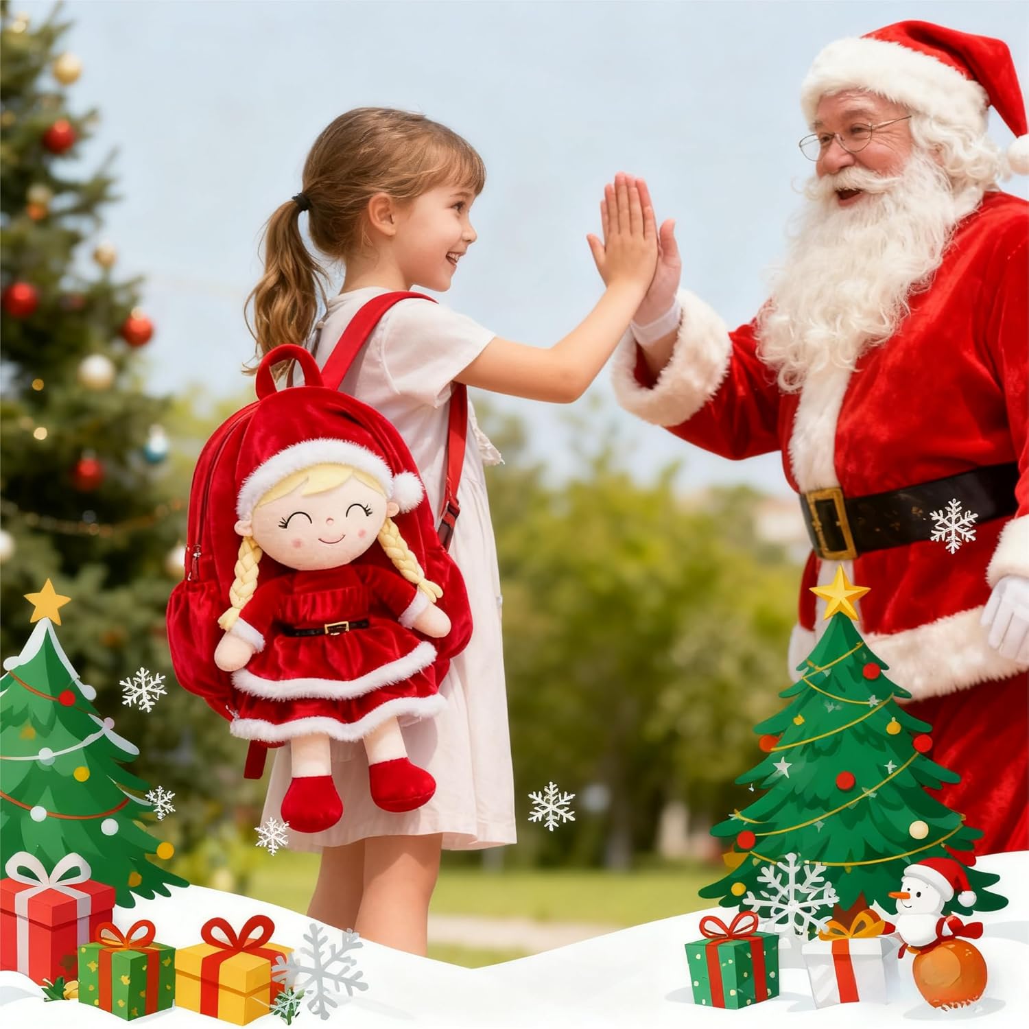 Gloveleya Plush Backpacks Toddler Backpack Removable Doll and Backpack Christmas Gifts Baby Girl Gift For 2 to 8 Years Girl Birthday Gifts With Red Doll - Image 9