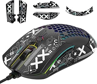 [Upgrade Kit] Lightweight Gaming Mouse with Mouse Grip Tape, PixArt PAW3325 12000DPI High Performance Super Light 65G USB RGB Programmable Gaming Mice, Anti-Slip Grip Tape for Sweat Resistant- Black