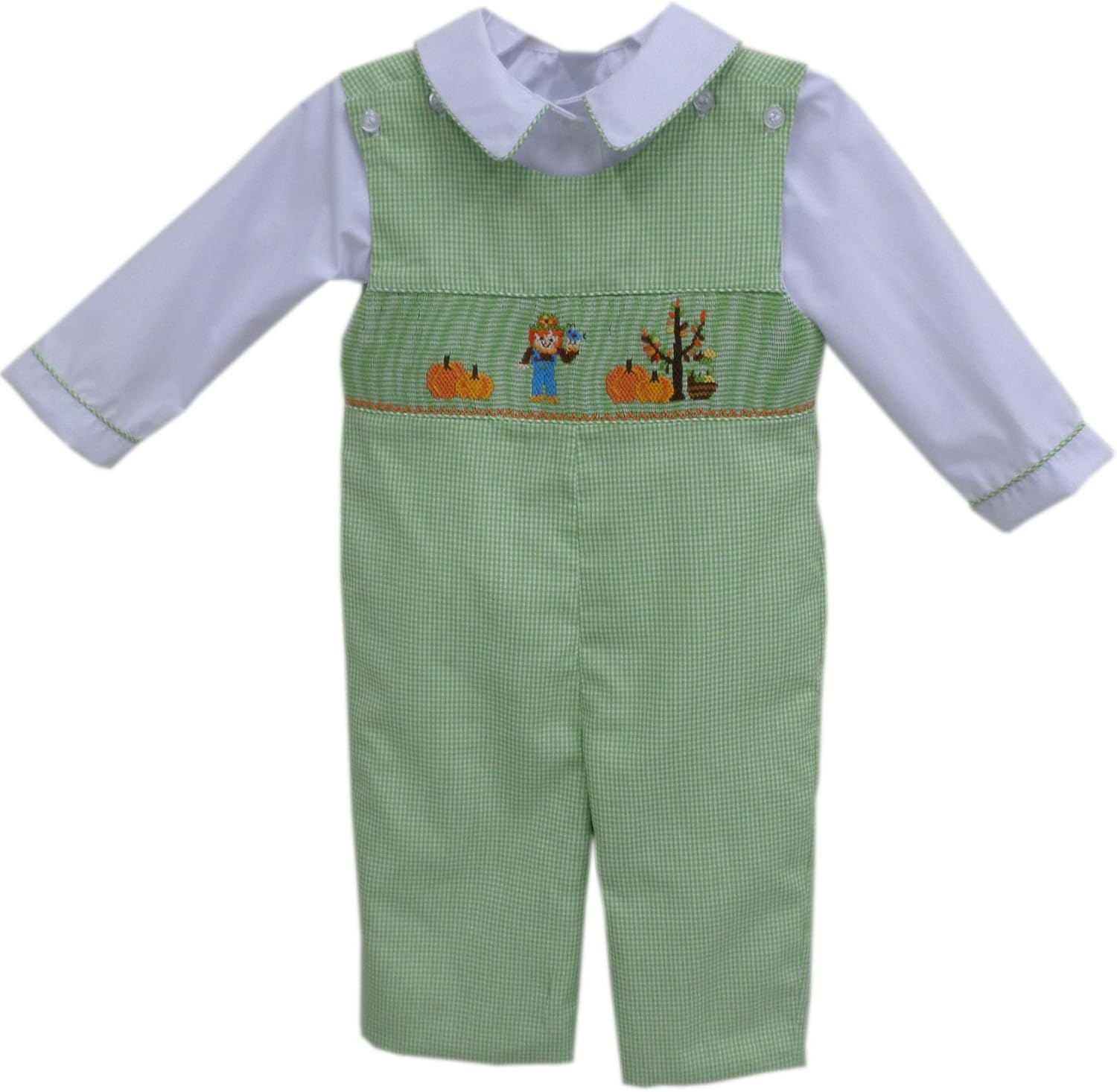 Carouselwear Boys Thanksgiving Longall Overalls Smocked Scarecrow and Pumpkins