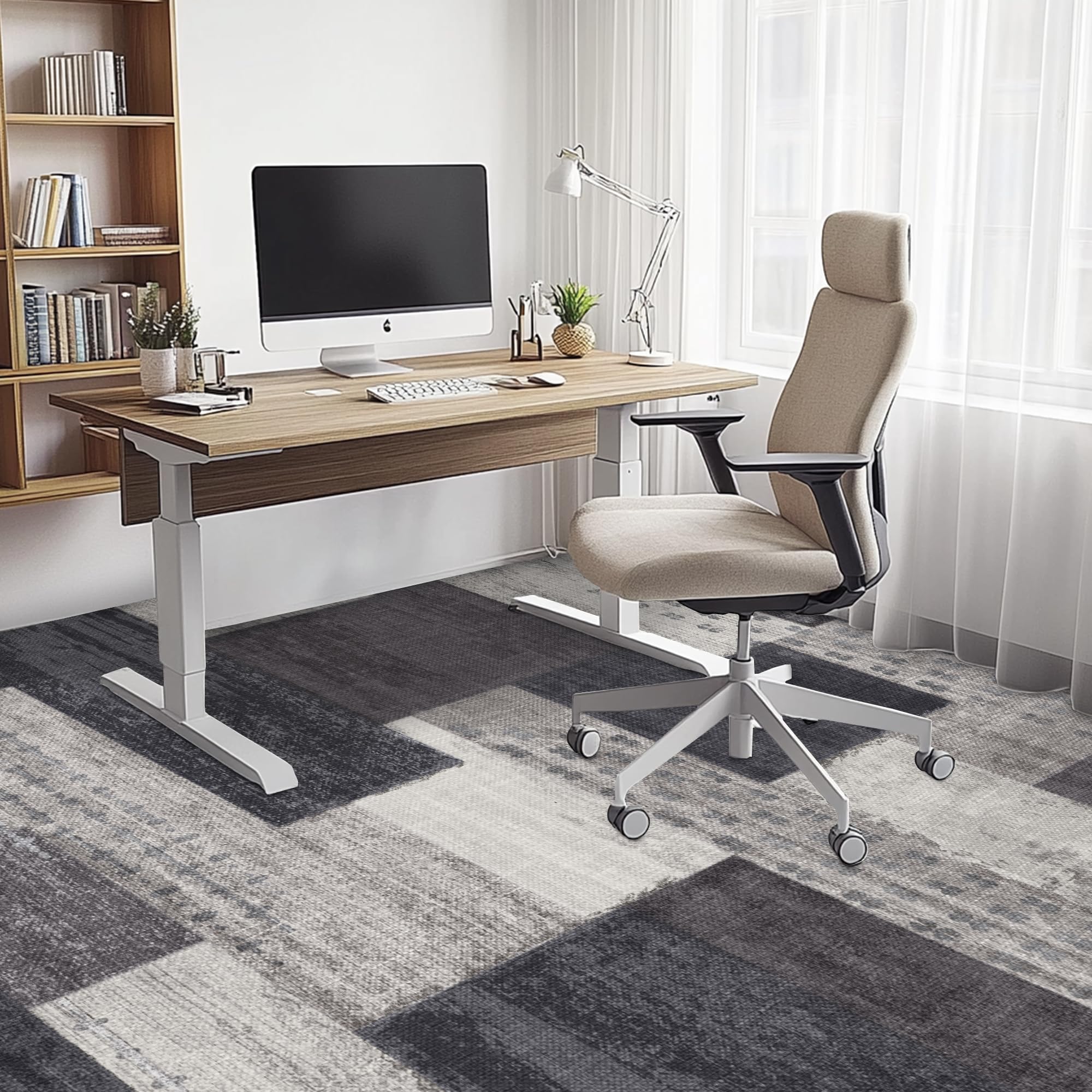 Tappeto moderno geometrico patchwork per interni e soggiorno, antracite, 140x200 cm, grandi tappeti, collezione Rockwood, decorazione per camera da letto, grigio, morbido, pelo corto