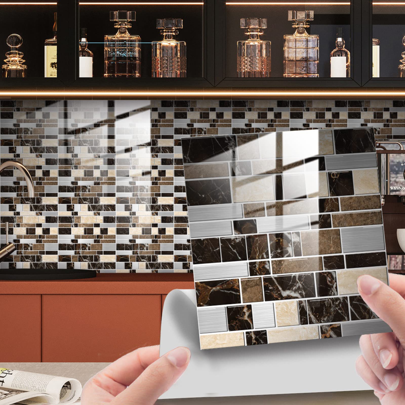 Piastrelle Adesive Cucina Modello Di Marmo Marrone Pavimento pvc Adesivo Mobili Decorazioni Piastrelle Adesive Bagno Impermeabile Resistenza all'olio Mattonelle Adesive