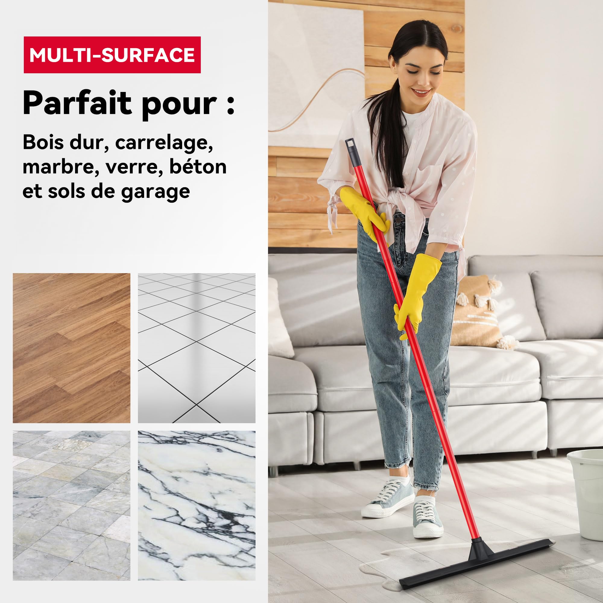 Tyroler Balai Raclette Sol Extérieur Terrasse Pousser et Tirer | Tête 45cm 100% Caoutchouc | 4 Parties de 140cm de Long | Parfait pour Toutes Surfaces | Raclette Douche Sol Professionnelle