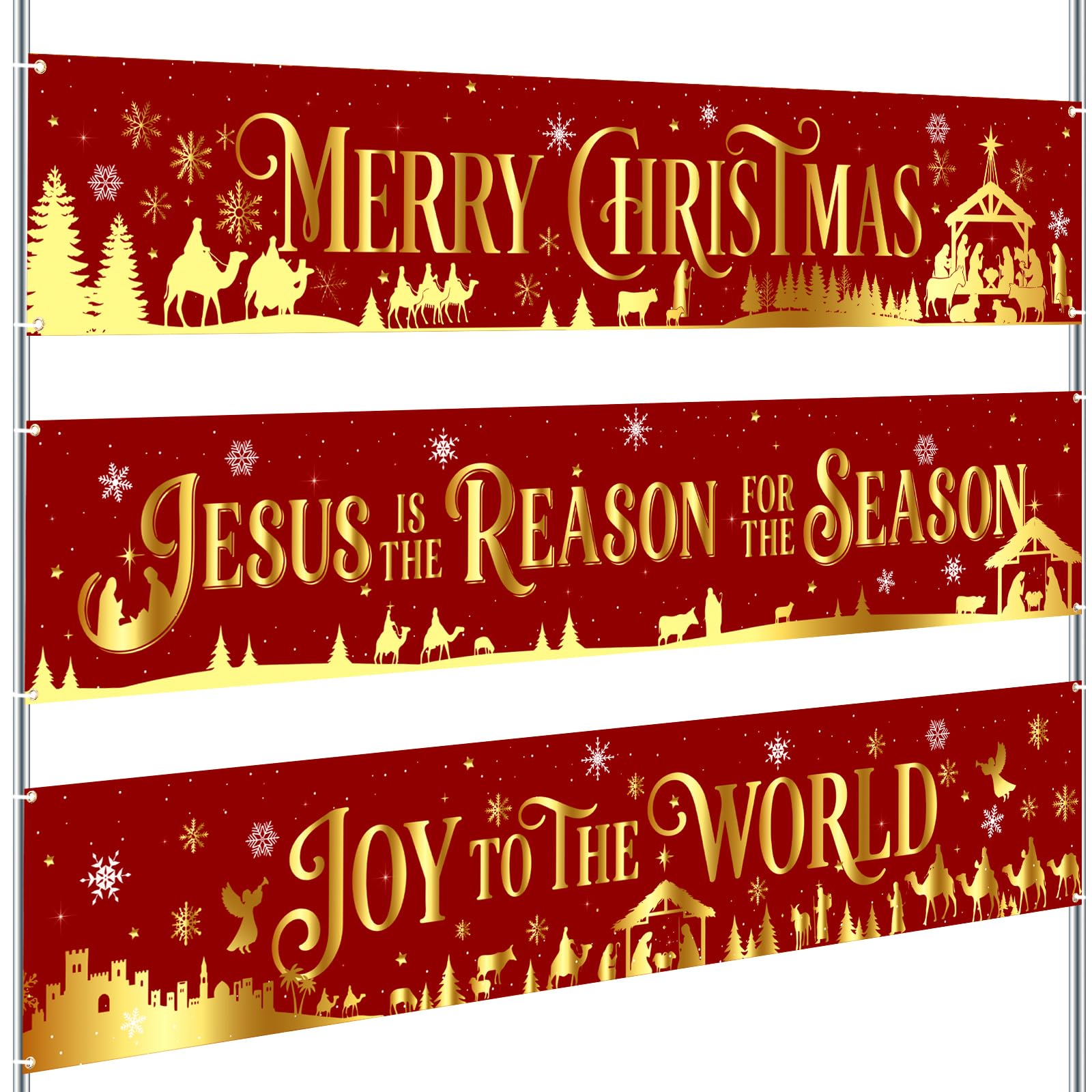 Remagr 3 Pcs Christmas Nativity Banner Party Decorations