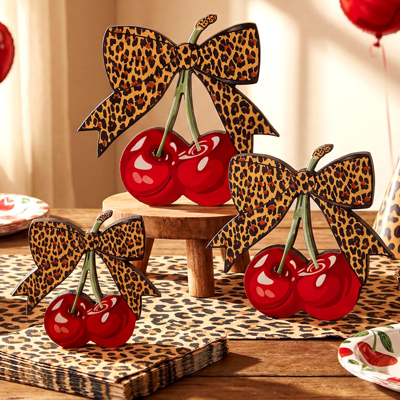 Photo 1 of Novabright 3 Pcs Cherry Leopard Table Centerpiece