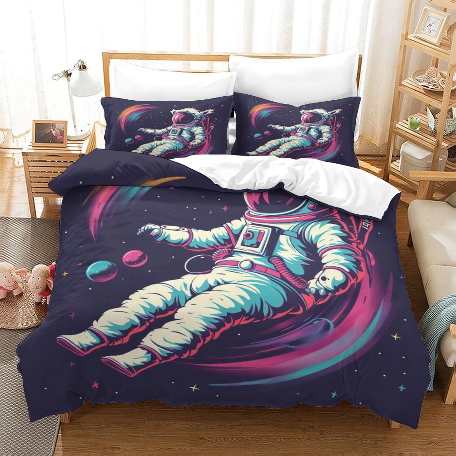 Parure de lit 140x200 cm alpaga espace pour chambre enfant cosy