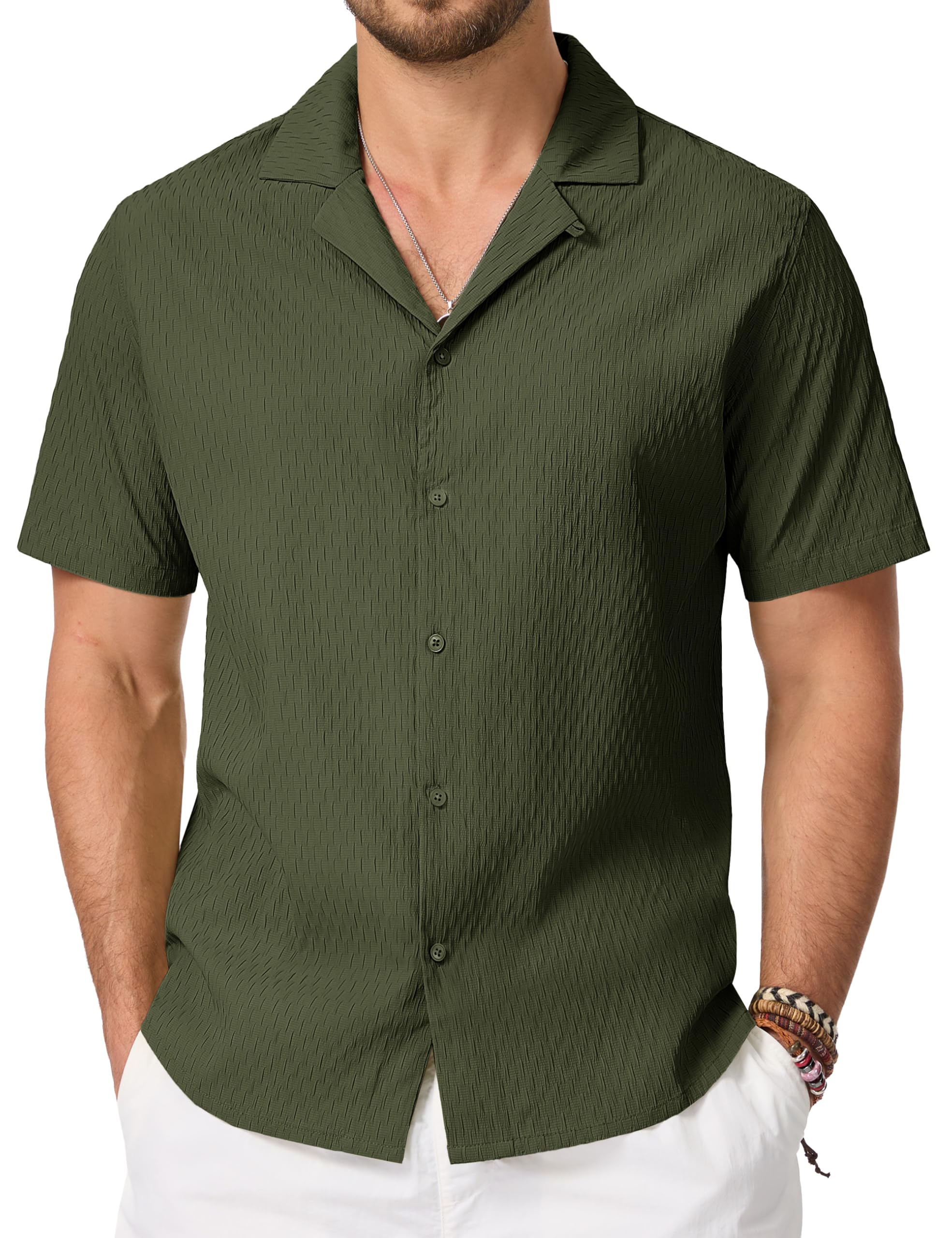 Cavva Hemd Herren Kurzarm Sommer Leichtes Freizeithemd Button Down Regular Fit Strandhemd Casual Guayabera Shirt Outdoor