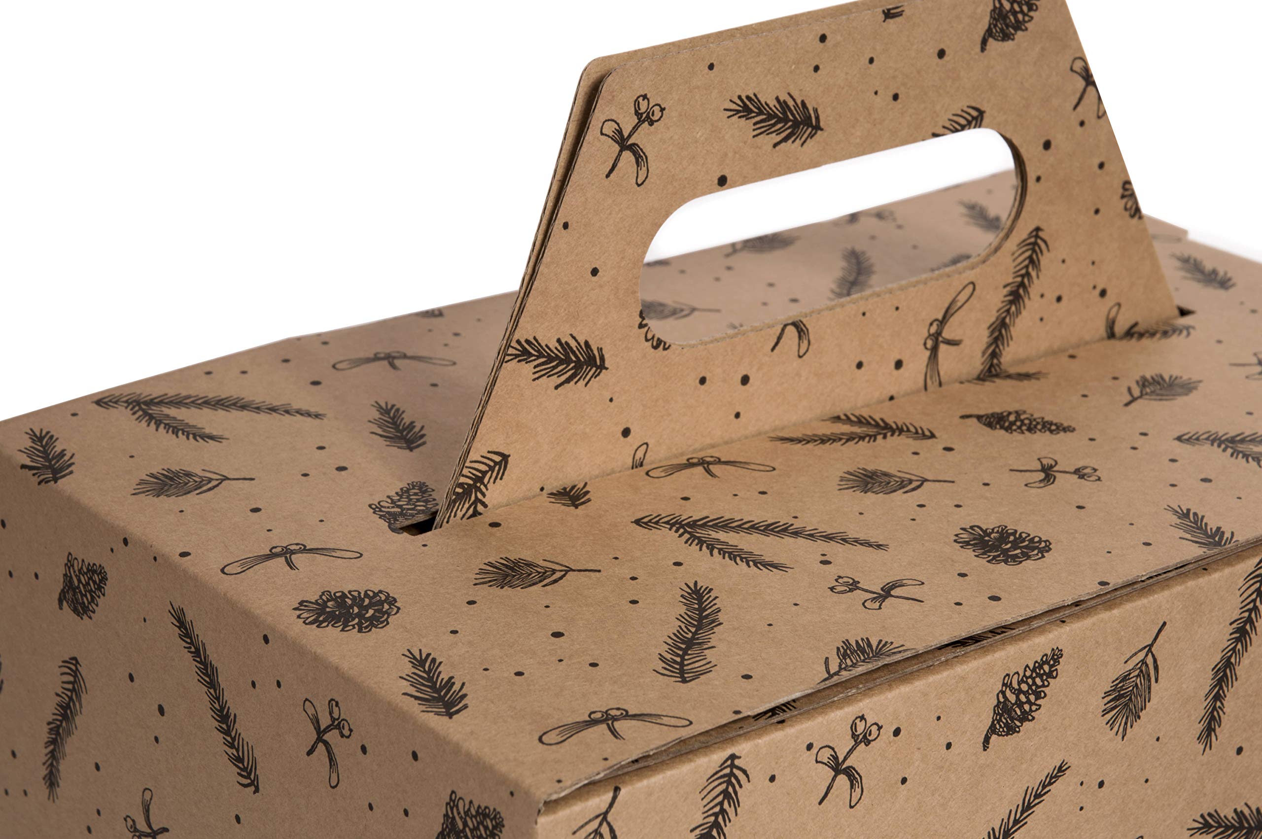 Cartón de Navidad, Embalaje con asa, Caja de regalo, Cartón de 310x200x350 mm con impresión navideña, Cartón marrón, Impresión navideña negra, Empaque fuerte, Papel de regalo, Sorpresa (15)