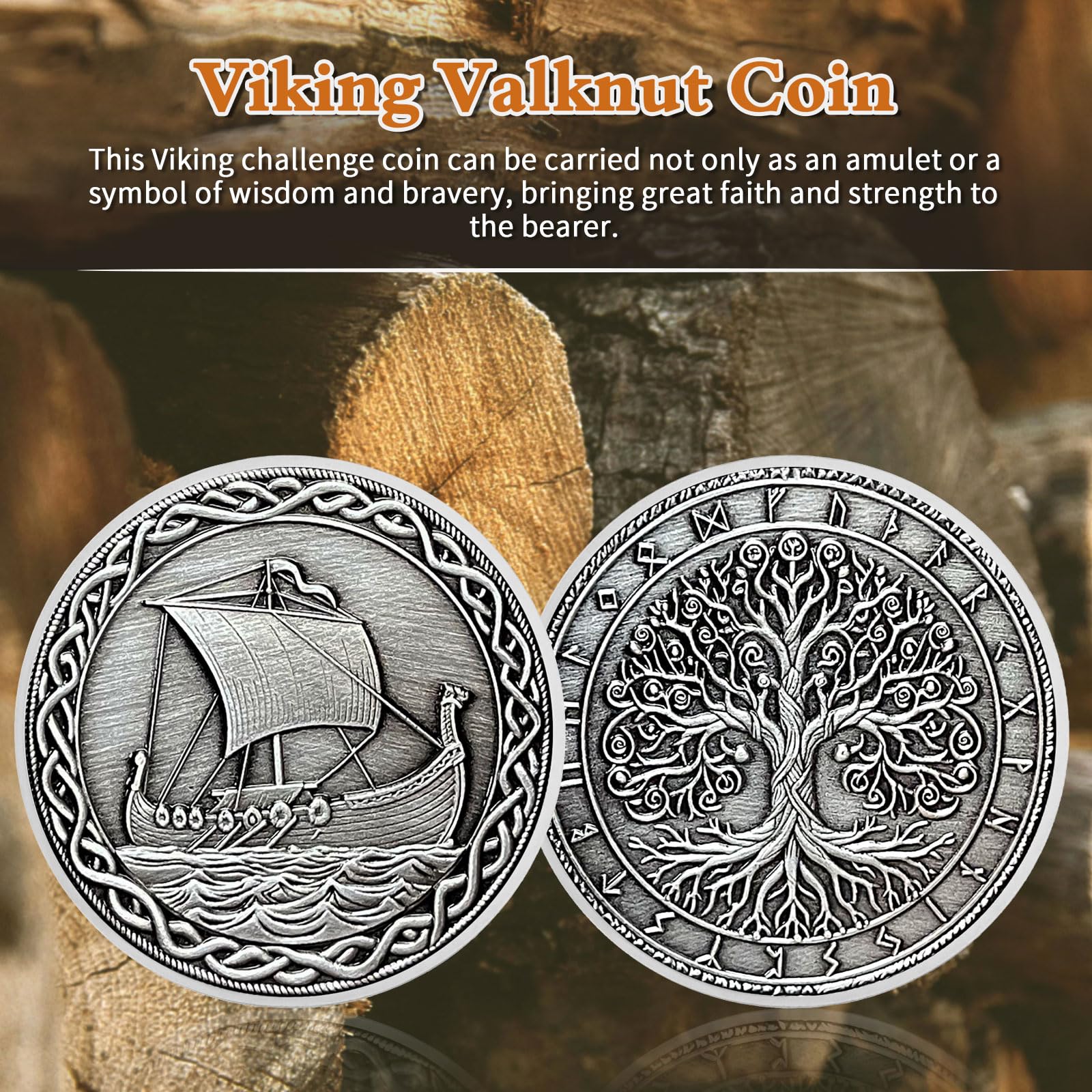 Moneda Vikinga Guerrero Con Lobo Y Runas – Talismán De Protección Y Buena Suerte – Medallón Nórdico De Aleación De Zinc – Diseño 3D Con Acabado Plateado – Regalo Para Hombres Y Mujeres