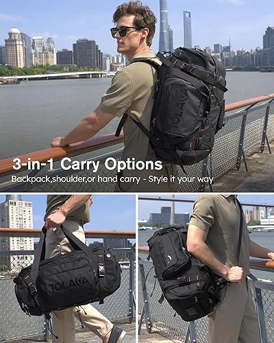 Miniatura 3 de Tolaccea Mochila deportiva con funda independiente para laptop para hombre y mujer, Negro, Opciones de transporte 3 en 1 mochila, mano y bandolera