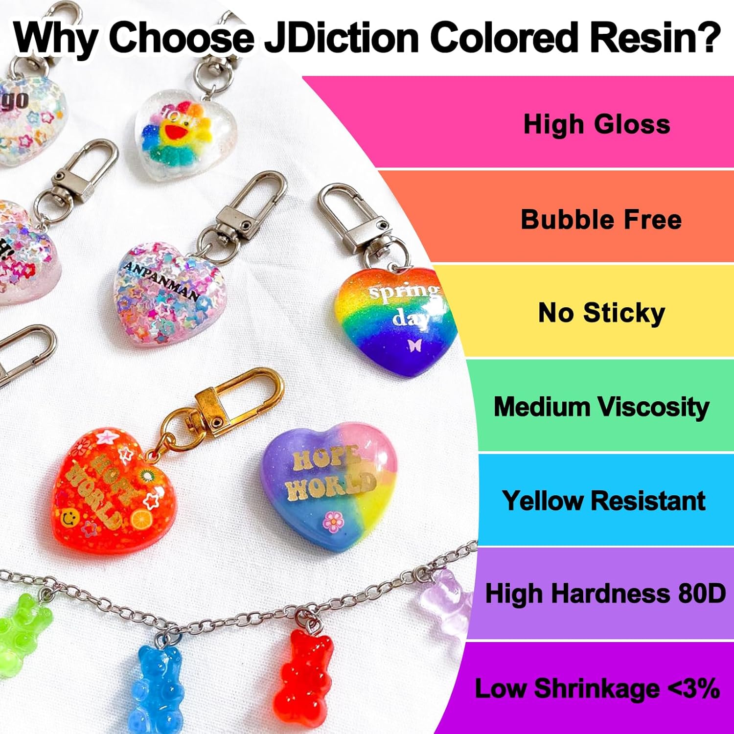 JDiction 15 Colors UV Resin, Odorless Hard Solid Colored UV Resin for Jewelry Making, Casting and Coating, Crafts and Decoration(20g Each) - Image 3