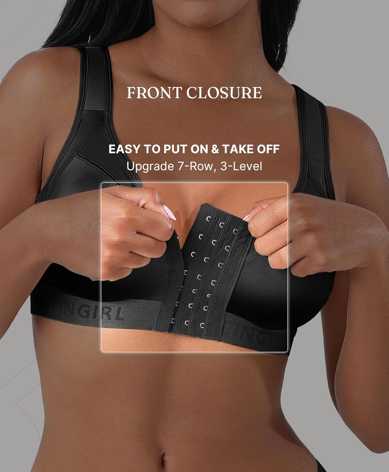 FeelinGirl Front Closure Post Surgery Compression Bra with Adjustable Straps Wireless Breast Augmentation Post Op Bras - Image 4