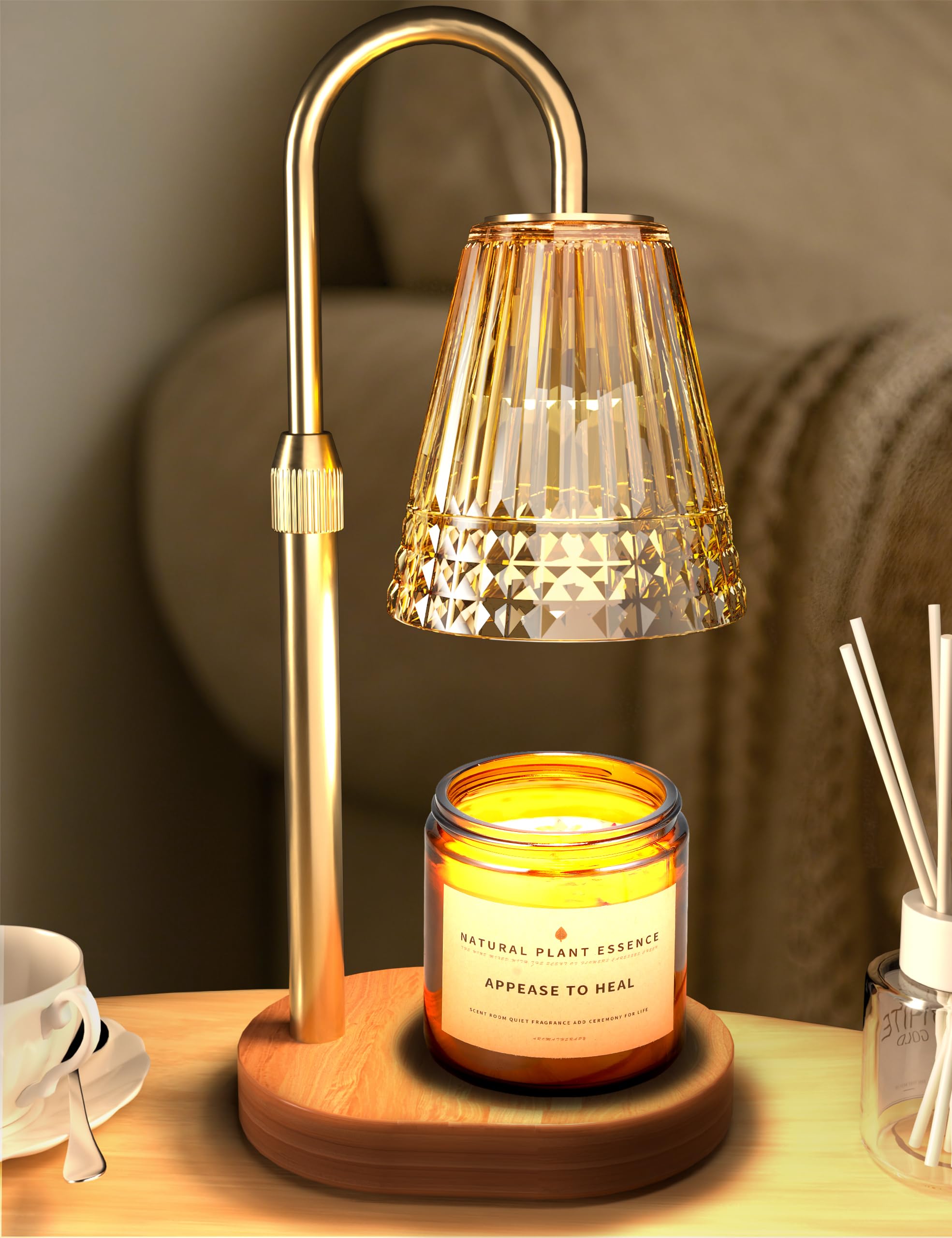 TATAANTY Candle Warmer Lamp with Timer Dimmable Height-Adjustable Candle Warmer with 2 Bulbs Melt Wax Warmer Lamp House
