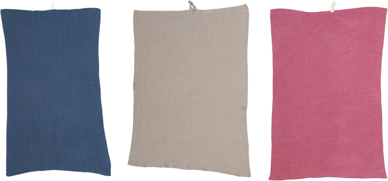 Creative Co-Op Cotton Knit Loop, Set of 3 Colors Tea Towel, Multi