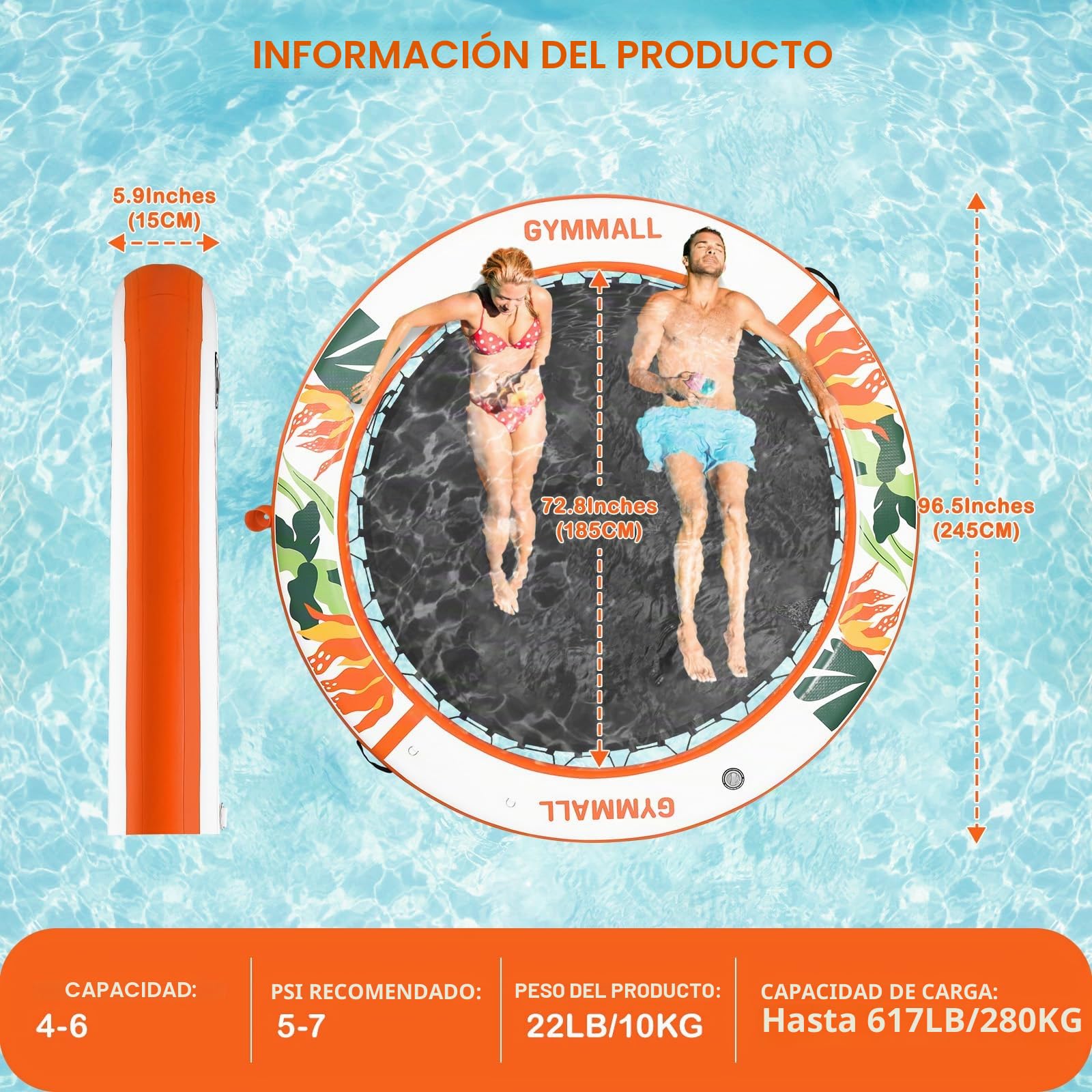 Plataforma Flotante Inflable Colchoneta Piscina 240 cm, Anillo Sunchill, Floating Yoga Dock Isla Flotante Hamaca Acuática Flotador Reposera con Escalera y Portavasos