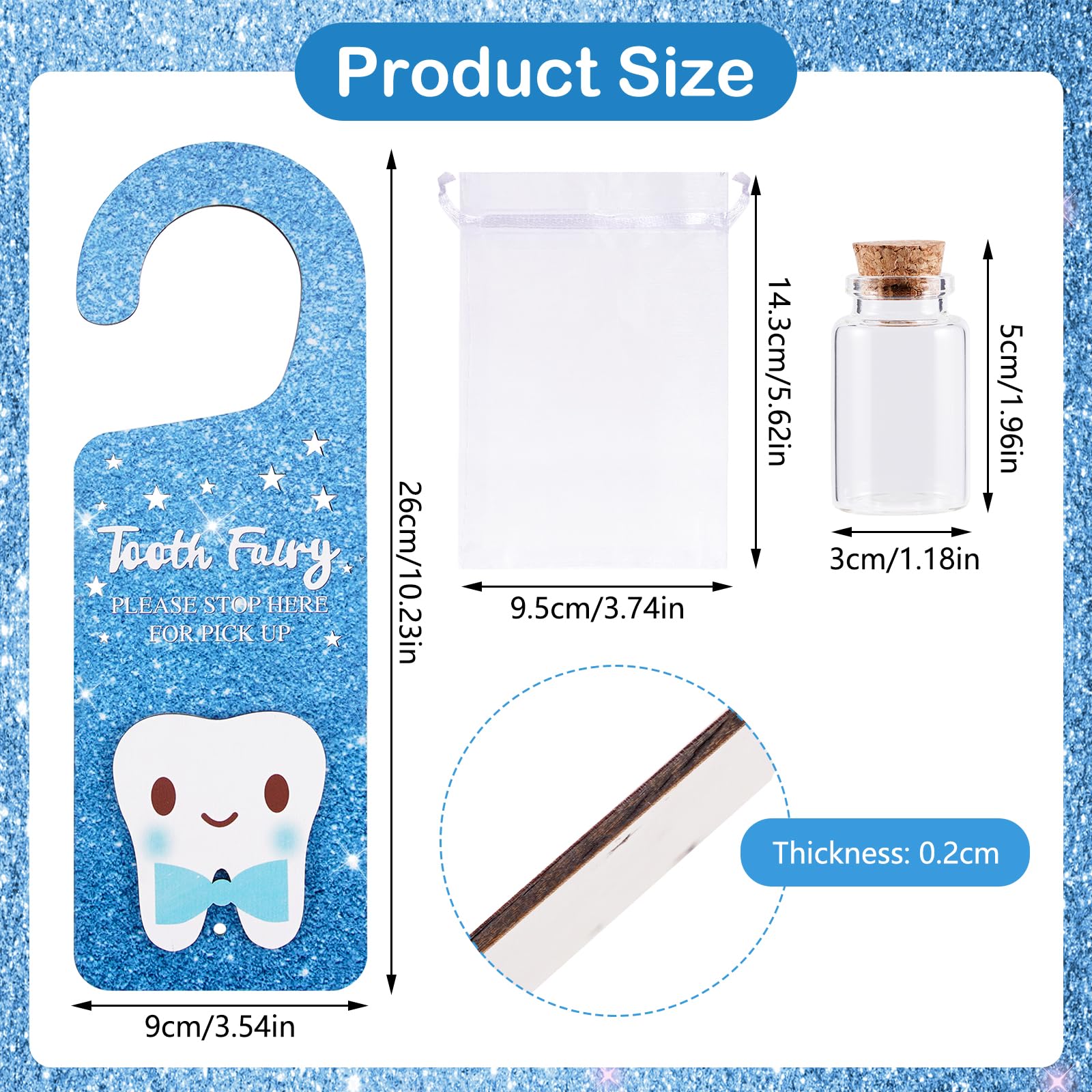 3 Pcs Tooth Fairy Door Hanger Personalized Teeth Keepsake Bottle Velvet Pouch Tooth Fairy Box Encourage Gift for Lost Teeth