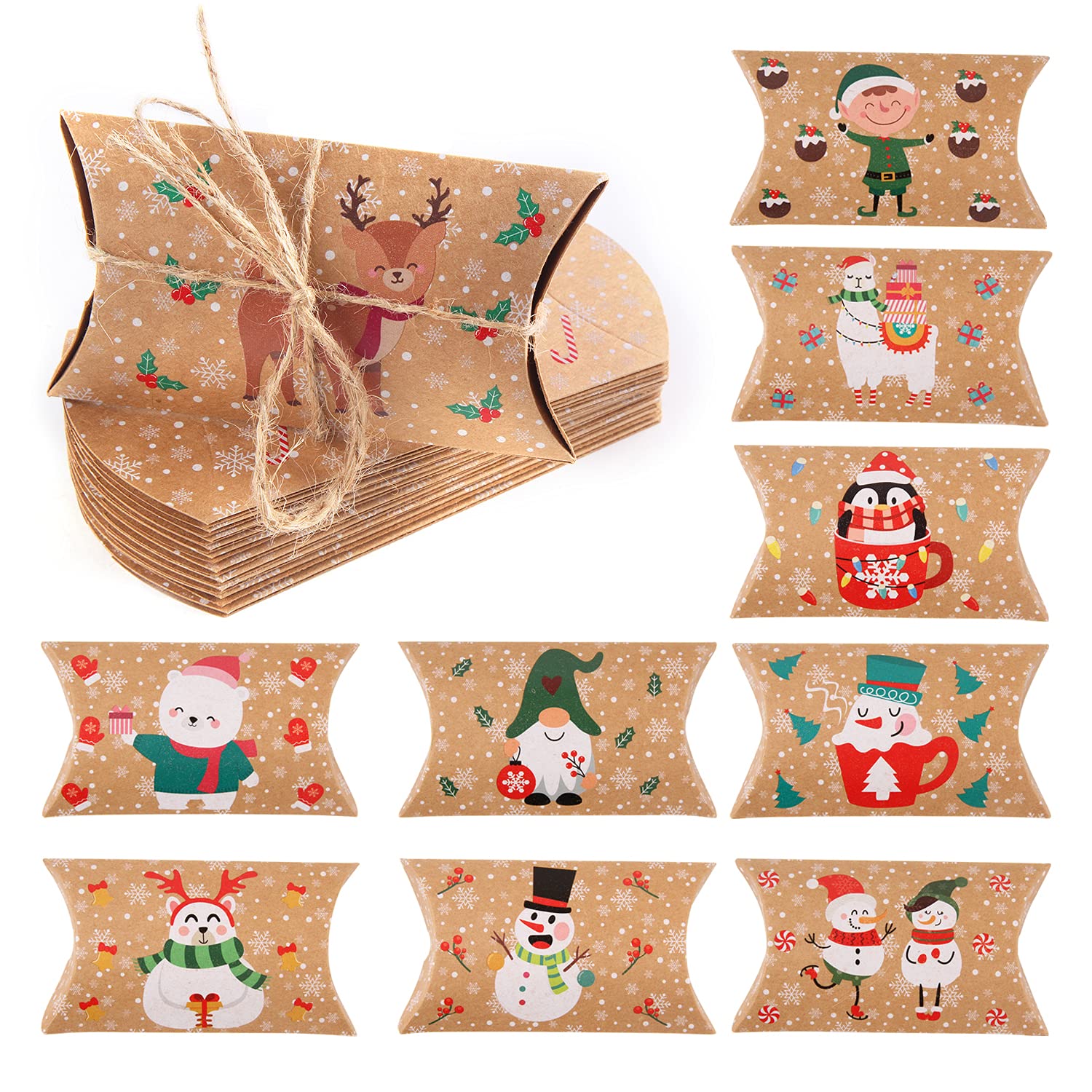 LOKIPA Christmas Small Boxes, 36 Gift Pillow Boxes Candy Jewellery Box for Christmas Party Favor