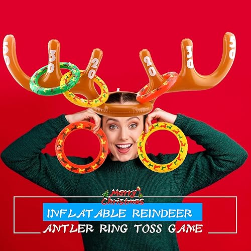Miniatura 3 de Christmas Inflatable Reindeer Antler Ring Toss Games Reindeer Antler Hat Headband Ring Toss Game for Kids Xmas Party Supplies Indoor Games (4