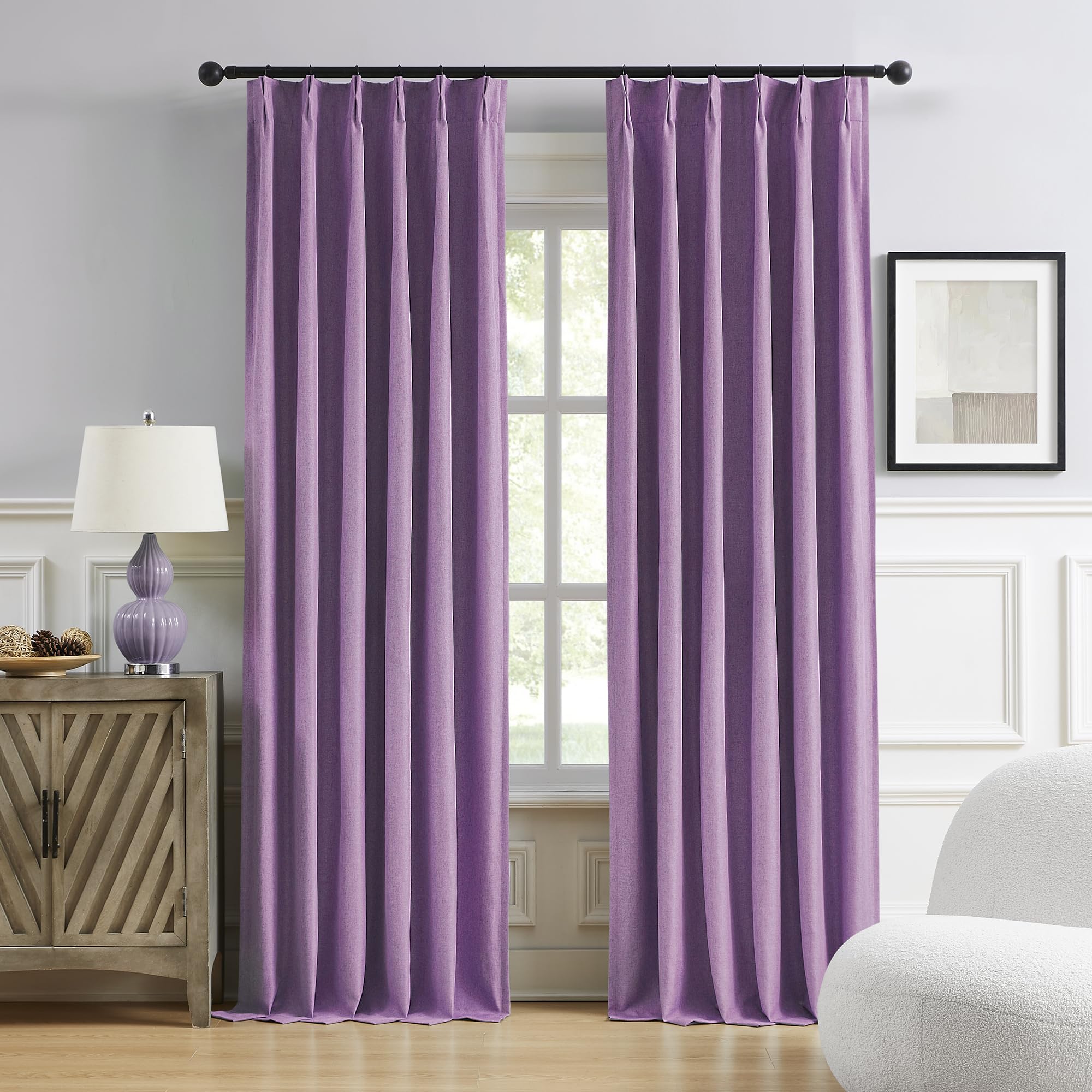 DUALIFE Pinch Pleated Blackout Curtains Purple 2 Panels,Back Tab Ceiling Viral Pleat Hooks Curtain for Track System,Thermal Insulated Drapes for Bedroom Living Room Dining Room,40 Wide x 63 Long