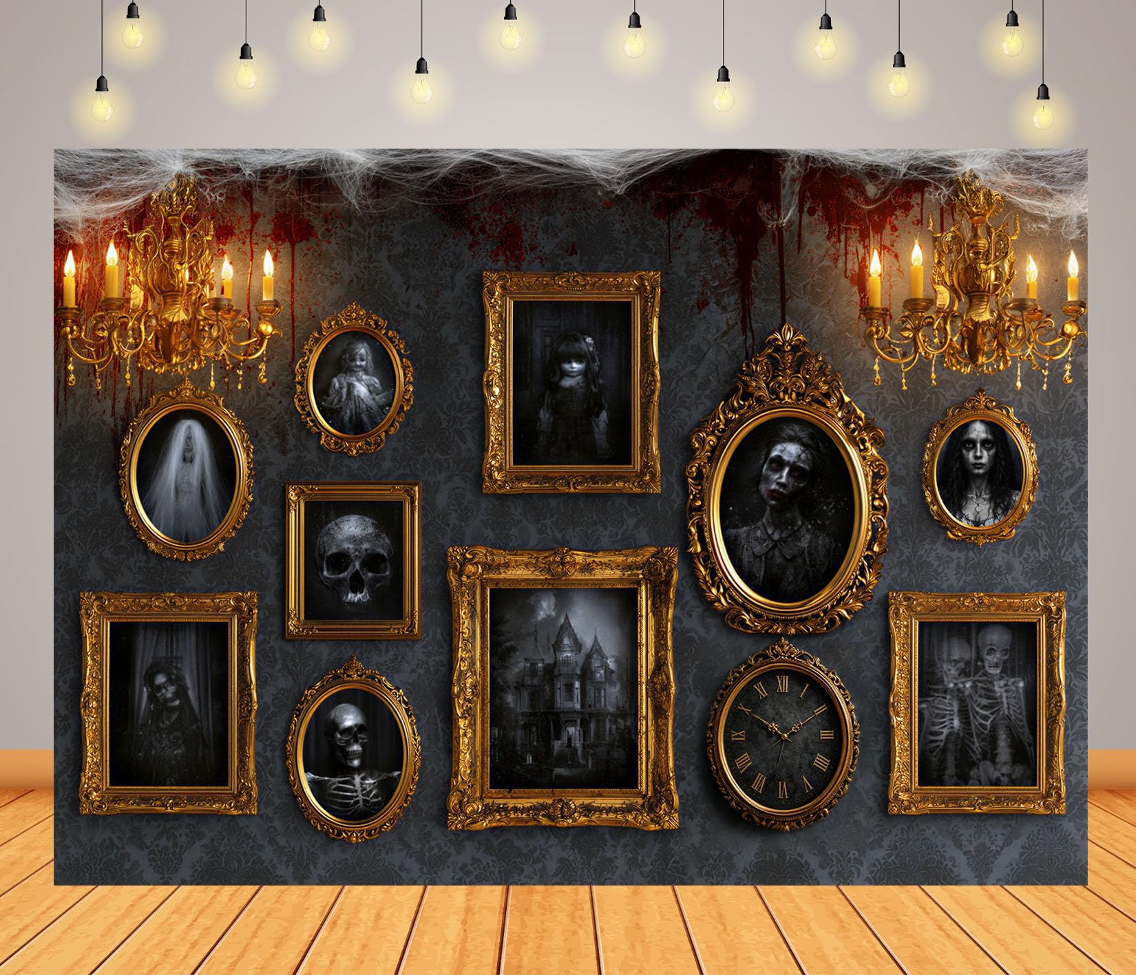 15x10FT (4.6x3m) Parete Horror Cornici Dorate Sfondo Fotografico