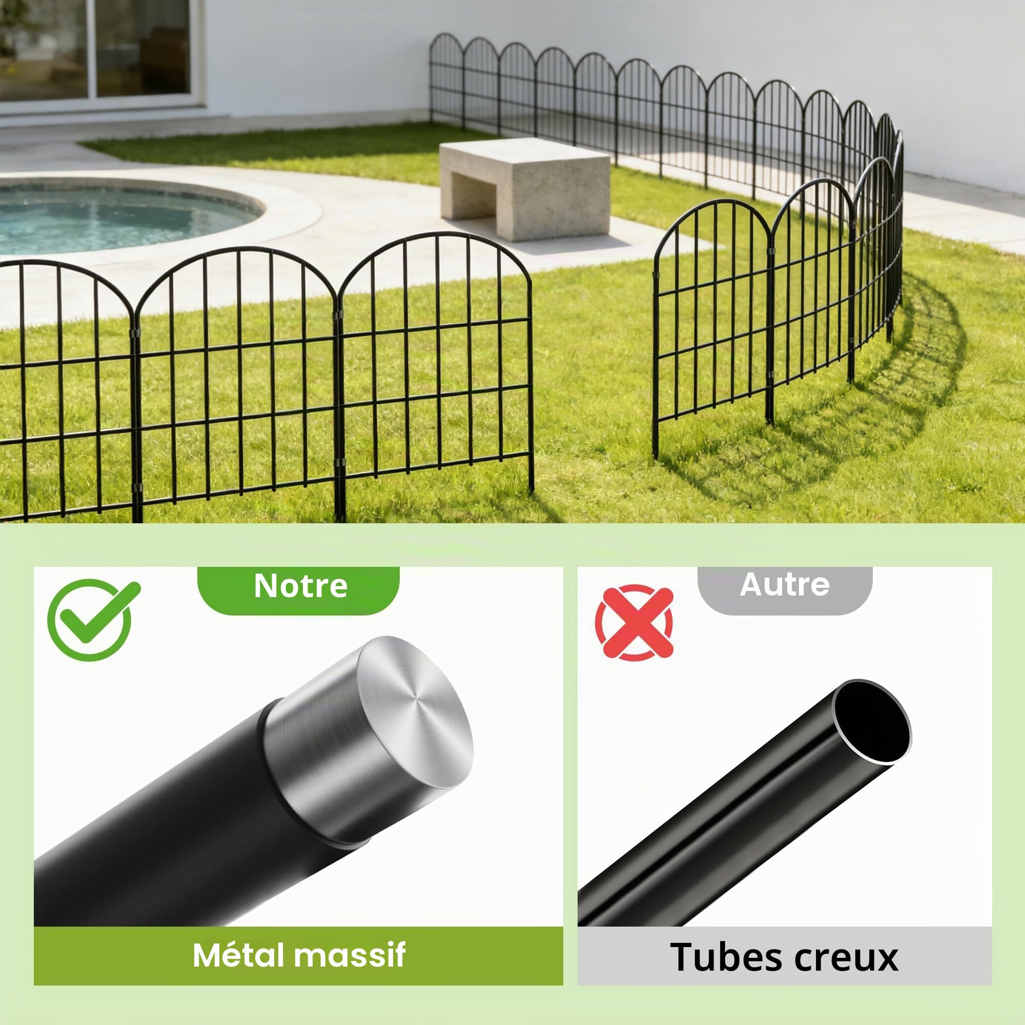 Thealyn Clôture de jardin décorative - 81 cm (H) x 45 cm (l) (10 panneaux, longueur totale 4,5 m) - Clôture extérieure en métal sans creuser pour parterre de fleurs, cour, barrière pour animaux
